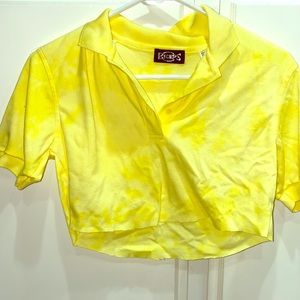 Yellow tie dye cropped collared shirt